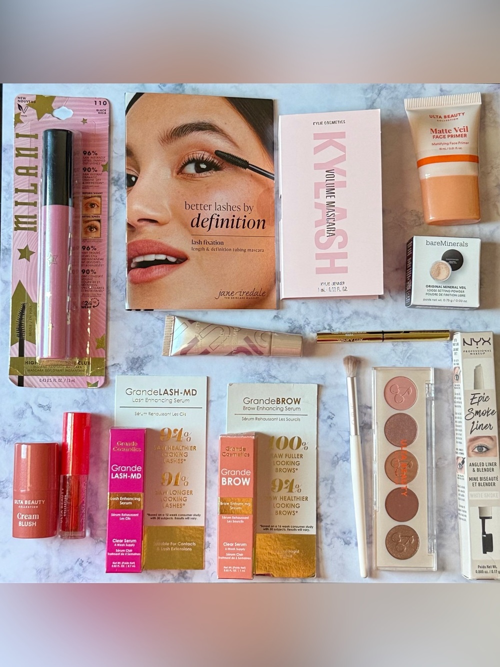 Makeup Bundle Kylie Cosmetics GrandeLASH NYX Ulta Beauty + Pink Makeup Bag
